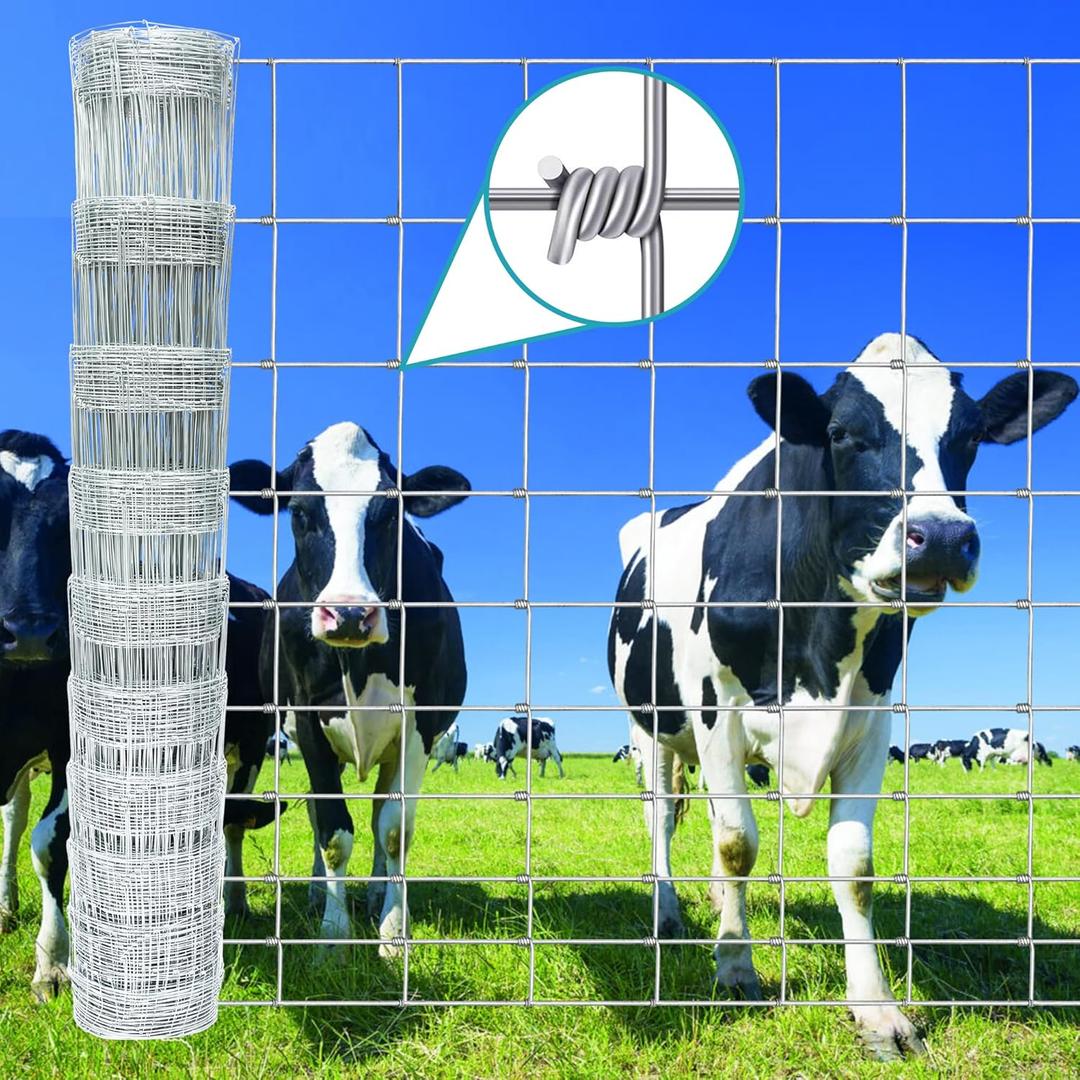 Farm Fence 31in x 33ft Galvanized Field Wire Fencing,Heavy Zinc Coating Cattle Fence,Deer Fence,Goat Fence,Hog Wire Fence for Yard Garden & Animals Protection (31inx33ft, Silver)