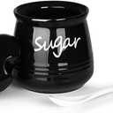 HAOTOP 12oz Sugar Bowl with Lid and Spoon,Ceramic Sugar Jar Sugar Dispenser Sugar Container Coffee Bar Accessories, Kitchen Countertop Canisters, Black