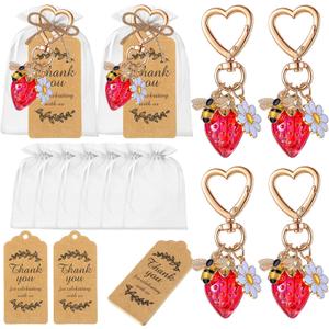 20 Set Strawberry Keychain Party Favor Gift Set for Women Cute Key Chain Bag Charm Accessories with Thank You Card