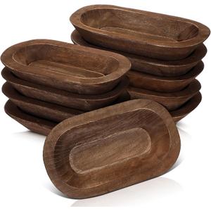 Nuogo 10 Pack Wooden Dough Bowls Bulk 8.5 Inch Rustic Dough Bowls for Wedding DIY Candle Home Crafts Making Farmhouse Fruits Supplies Decoration(Brown)