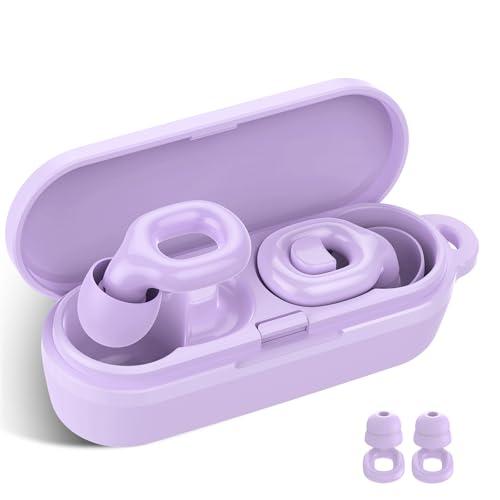 Ear Plugs for Sleeping, 35dB Noise Reduction Hearing Protection EarPlugs, Reusable Silicone Earplug, 7 Pair Eartips in XS/S/M/L Replaceable Single/Double Ear Plug for Sleep, Study, Events (Purple)