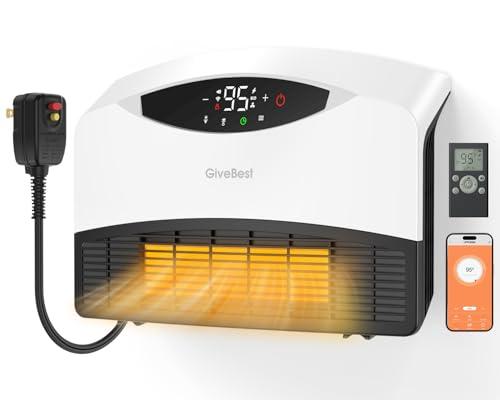GiveBest Electric Wall Heater, 1500W Smart Wall Heater for Bathroom, Wall Mounted Heaters with Thermostat, Remote Control, 12H Timers, Compatible with Alexa, with ALCI Plug