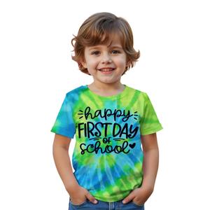 First Day of School Shirt for Kids Boys Back to School T-Shirt Toddler Funny Tie Dye Graphic Tee Short Sleeve Top (Blue&Green, 150<8-9 Years>) (Green)