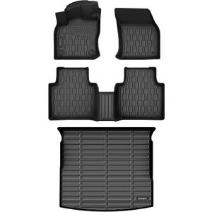 Floor Mats & Cargo Liner Compatible with 2018-2024 Volkswagen Tiguan 5 Seats ONLY VW Cargo Mat, Full Set All Weather Protection, 1st, 2nd Row Car Liners & Trunk Mat, Black