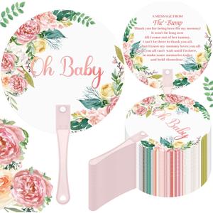 50 Pcs Baby Shower Party Favors for Guests on Baby Thank You Fans Cute Handheld Plastic Fans Gifts for Girl Boy Gender Reval Party Favors(Flower)