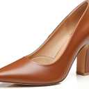 Trary Heels for Women Closed Pointed Toe Chunky Pumps Shoes Women Block High Heels Comfortable Slip-On Dress Office Party Wedding Shoes 3.54" Heel (7, Brown)