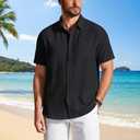 COOFANDY Men's Button Down Shirts Short Sleeve Casual Shirt Summer Beach Textured Shirts (Black, XL)