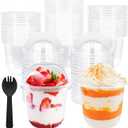 Panxxsen 50 Pack 12oz Plastic Parfait Cups with Dome Lids,Yogurt Parfait Cups with Sporks,Clear Plastic Cup with Dome Lids(No Hole) for Yogurt,Dessert,Ice Cream,Cupcake,Snacks,Pudding,Fruits