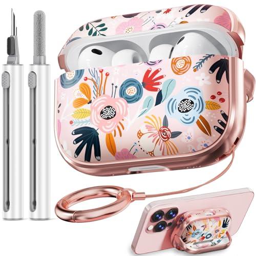 Inesore Pink for AirPods Pro 3 Case 2025 with Lock, for Women Girly Floral Cute Case Compatible with Apple Airpods Pro 3rd Generation Cover, with Phone Stand,Keychain & Cleaner Kit -Pink Flower