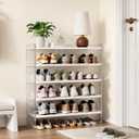 5-Tier Shoe Rack, Wood Acrylic Shoe Shelf, White, 29" W, 10"D x 29"W x 34.6"H