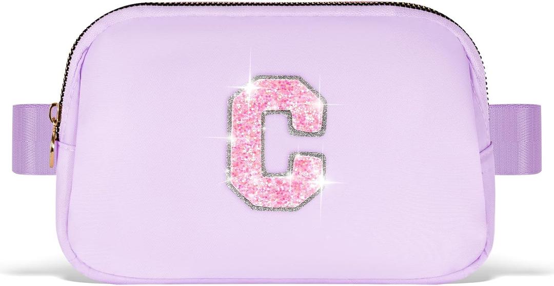 2 x Uygafly Gift for Girls Kids,Initial Fanny Pack Belt Bag Purse Lavender,C | Birthday Gifts for 3 4 5 6 7 8 9 10 11 12 13 Year Old Girl,Personalized Crossbody Bag Cute Trendy Stuff, one size