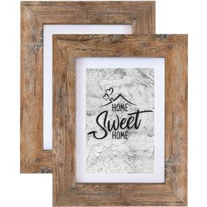 Califortree Rustic Brown 5x7 Picture Frame - Display Photos 4x6 with Mat or 5x7 Without Mat - HD Glass Inside, Wall and Tabletop - Set of 2