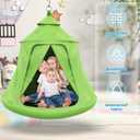 Swing Set with Tent Swing, X-Shaped Swing Frame with Sensory Swing, Tent Swing with Swing Stand, Hammock Chair with Stand, 330 lbs Capacity, w/Rainbow Lights String, Indoor/Outdoor Use(Green)