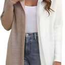 Womens Hooded Long Cardigan Color Block Open Front Knit Cardigan Oversized Lightweight Knit Sweater Outwear (L)