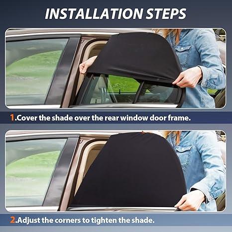 PEMOTech Car Window Shades(2 Pack)-Certified Car Side Window Sun Shades, UV Protection Breathable Spandex Baby Window Covers, Universal Fit Most (99%) of Cars, Protect Privacy for Family (27.2"x39.8") (Black)