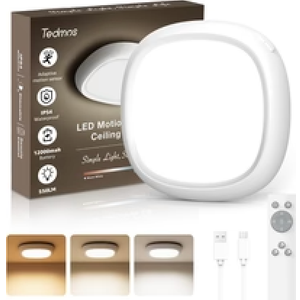 Waterproof Rechargeable Shower Light Indoor, 12000mAh Motion Sensor Wireless Ceiling Lights with Remote Over Head Battery Operated LED Closet Lighting