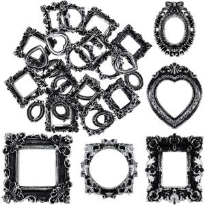 Vicenpal 25 Pcs Vintage Mini Picture Frames Baroque Antique Small Resin Jewelry Display Table Frame for Christmas DIY Photo Holiday Party Decoration (Vintage Sliver)