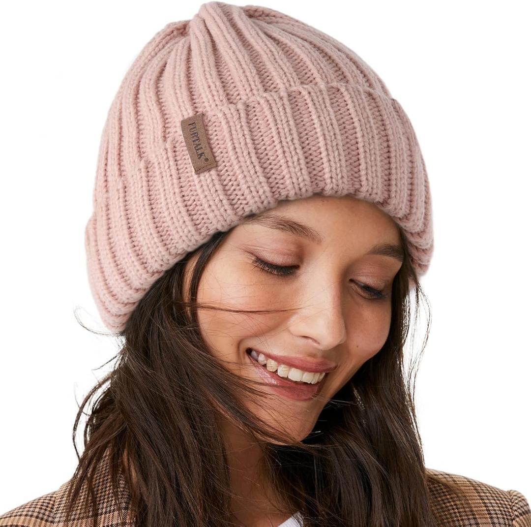 FURTALK Winter Hats for Women Fleece Lined Beanie Knit Chunky Womens Snow Cap (One Size, Light Pink)