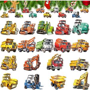 Pinkunn 36 Pcs Christmas Vehicle Wood Ornaments Set Transportation Hanging Ornaments Gifts for Tree Decor (Construction Vehicles)