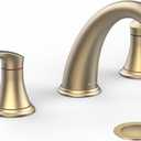 Bathroom Sink Faucet, Faucet for Bathroom Sink, Widespread Brushed Gold Bathroom Faucet 3 Hole with Stainless Steel Pop Up Drain and cUPC Lead-Free Hose - (Brushed Gold) (8 inch 1 pack)