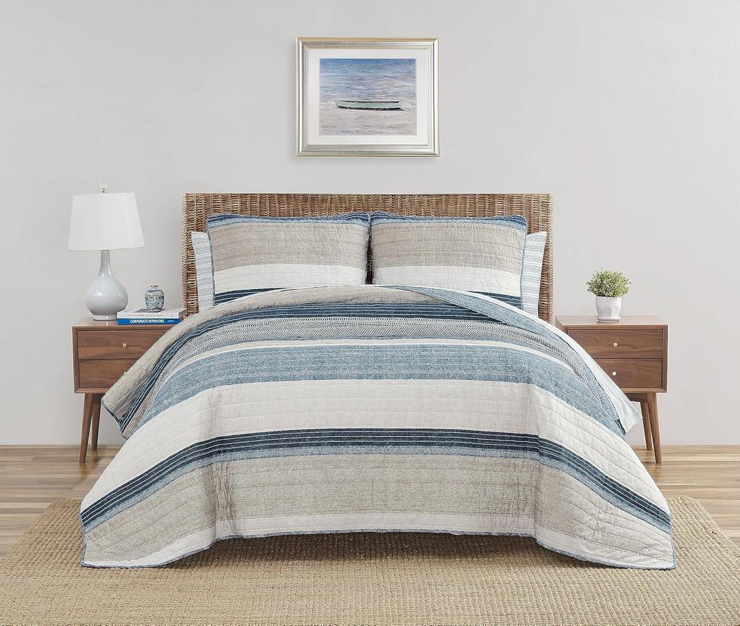 Nautica - King Quilt Set, Cotton Reversible Bedding with Matching Shams, Bedding Set for All Seasons (Ridgeport Denim, King)
