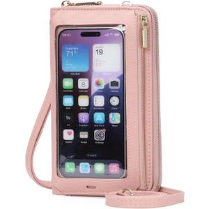 GOIACII Phone Purse Crossbody Bags for Women Small Travel Wallet Touch Screen RFID Blocking (Pink)