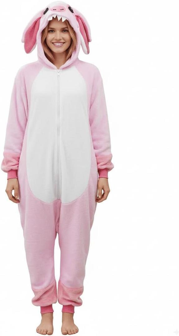 XXLOG Adult Onesie Halloween Costume Unisex Animal Pajamas Cosplay One Piece Sleepwear for Women and Men (Pink, S)