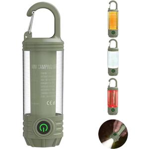 Rechargeable LED Mini Camping Flashlight, Portable Outdoor Light with Hook, White Warm Light and Red Light, 6 Modes, with Signal Flash.