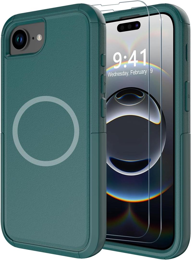 Diverbox for iPhone 16e Case [Compatible with MagSafe] [Shockproof] [Dropproof] [with Screen Protector ] Heavy Duty Protection Phone Case Cover for Apple iPhone 16e 2025 6.1 inch (Dark Green)