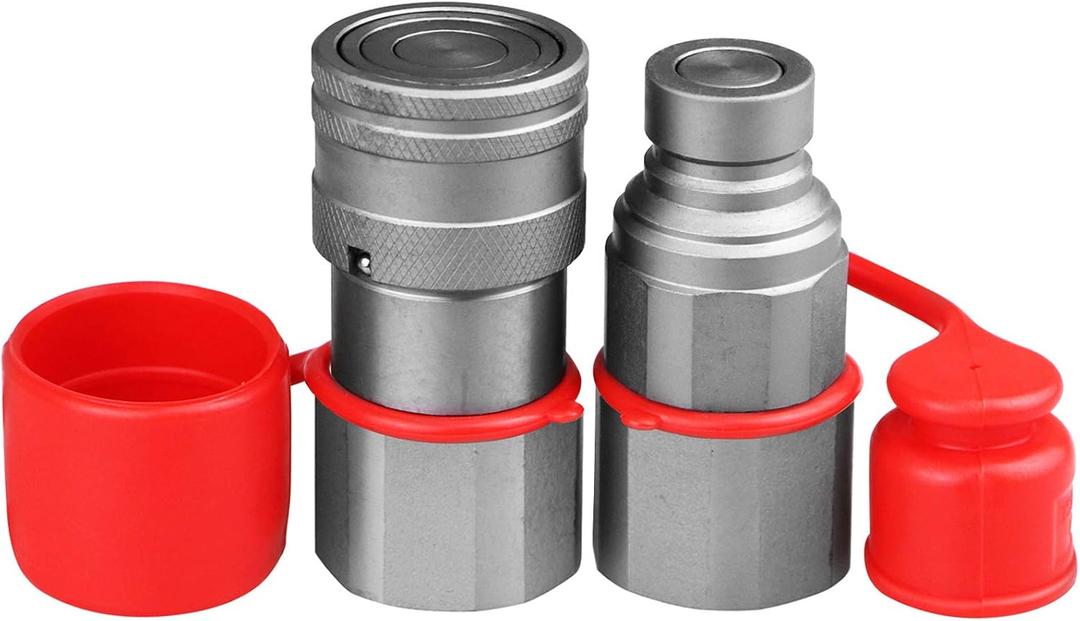 3/4" NPT Skid Steer Bobcat Kubota Flat Face Hydraulic Quick Connect Couplers/Couplings,The Hydraulic Quick Disconnect Couplings Interchange with 1/2" ISO 16028 Body + 3/4" NPT Thread
