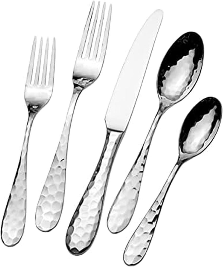 Mikasa Lilah 18/10 Stainless Steel Flatware Set, 45-Piece Silverware Set for 8 with Serving Utensils, Hammered Design, Dishwasher Safe