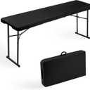 Byliable Folding Table 6FT Narrow Portable Foldable Plastic Heavy Duty Long Table, Fold-in-Half with Carrying Handle for Indoor Outdoor Meeting, Buffet, Party, Wedding, Home Work, 6 Foot, Black