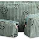 Cosmetic Bags for Women - 3PCs Corduroy Cosmetic Bag Aesthetic Women Handbags Purses Smile Dots Makeup Organizer Storage Makeup Bag Girls Case Bags (3Pcs green)