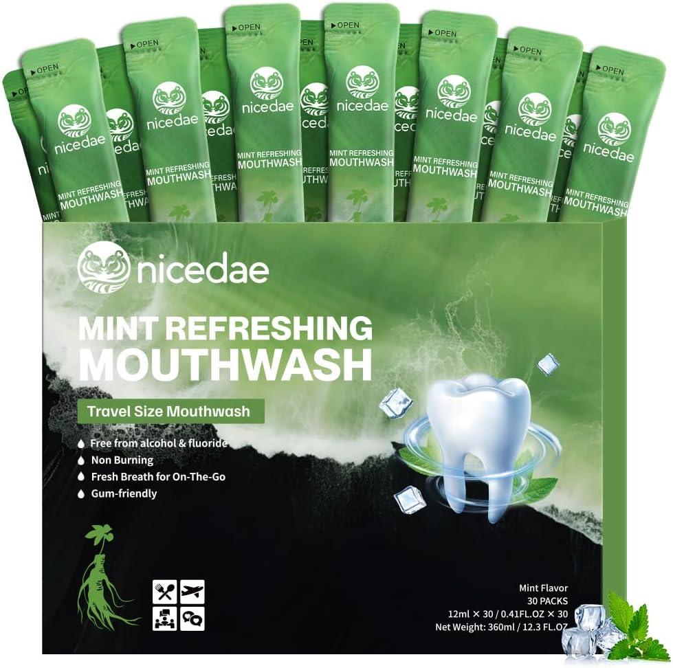 Travel Size Mouthwash Portable Packets Alcohol-Free & Fluoride-Free Fresh Mint Mouth Wash 30 Individual Wrapped Cruise Essentials