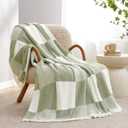 Snuggle Sac Checkered Blanket, Sage Green Throw Blanket for Couch Plaid Microfiber Fluffy Warm Cozy Fuzzy Soft Throw Blanket Reversible Checker Blankets for Sofa, Chair, Bed, 50x60 inches