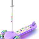 TONBUX Kids Scooter for Ages 3-5, Toddler Scooter with Light-Up Deck and Wheels, Adjustable 4-Level Height 3-Wheel Scooter for Kids, Lean-to-Steer Design (Purple)