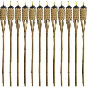 TIKI Bamboo Tiki Torches 11-Pack – Weather-Resistant Outdoor Décor with Easy-Pour Wide-Mouth Canister Refill for Patio, Garden, Backyard, and Parties, 57-Inch Citronella Torches