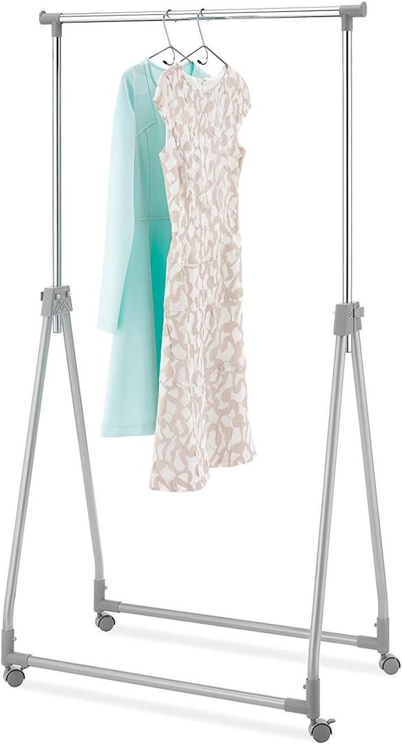 Whitmor Foldable Garment Rack - Rolling Clothes Rack - Adjustable Height - Silver