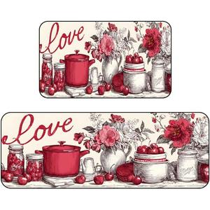 BSFHH Set of 2 Kitchen Rugs - 17"x47"+17"x30" Kitchen Mats for Floor Washable Non Slip Front Door Mat Floor Rug for Home Kitchen Decorations, Sink, Office, Laundry (Kitchen)