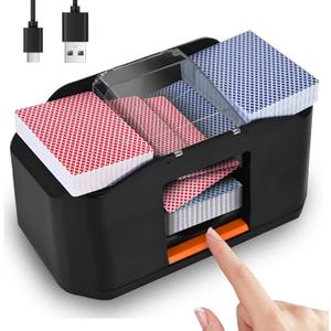 Quiet & Rechargeable 2 Decks Card Shuffler, Automatic 2000 mAh Quiet Electric Shuffler, Playing Cards, Texas Hold'em, Poker, Home Card Games, Blackjack (Deep Black)