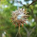 Solar Wind Chimes, Sun Wind Chime Outdoor Clearance w/Glowing Crackle Glass LED Unique Wind Bells for Outside Waterproof Chimes, Gifts for Her/Him (42" Long Metal Chimes)