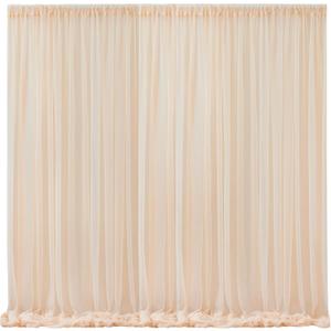 10x10 Champagne Tulle Backdrop Curtains for Parties, Sheer Backdrop Curtain Wedding Photo Background Drapes for Baby Shower Photography Birthday Party (10x10ft)