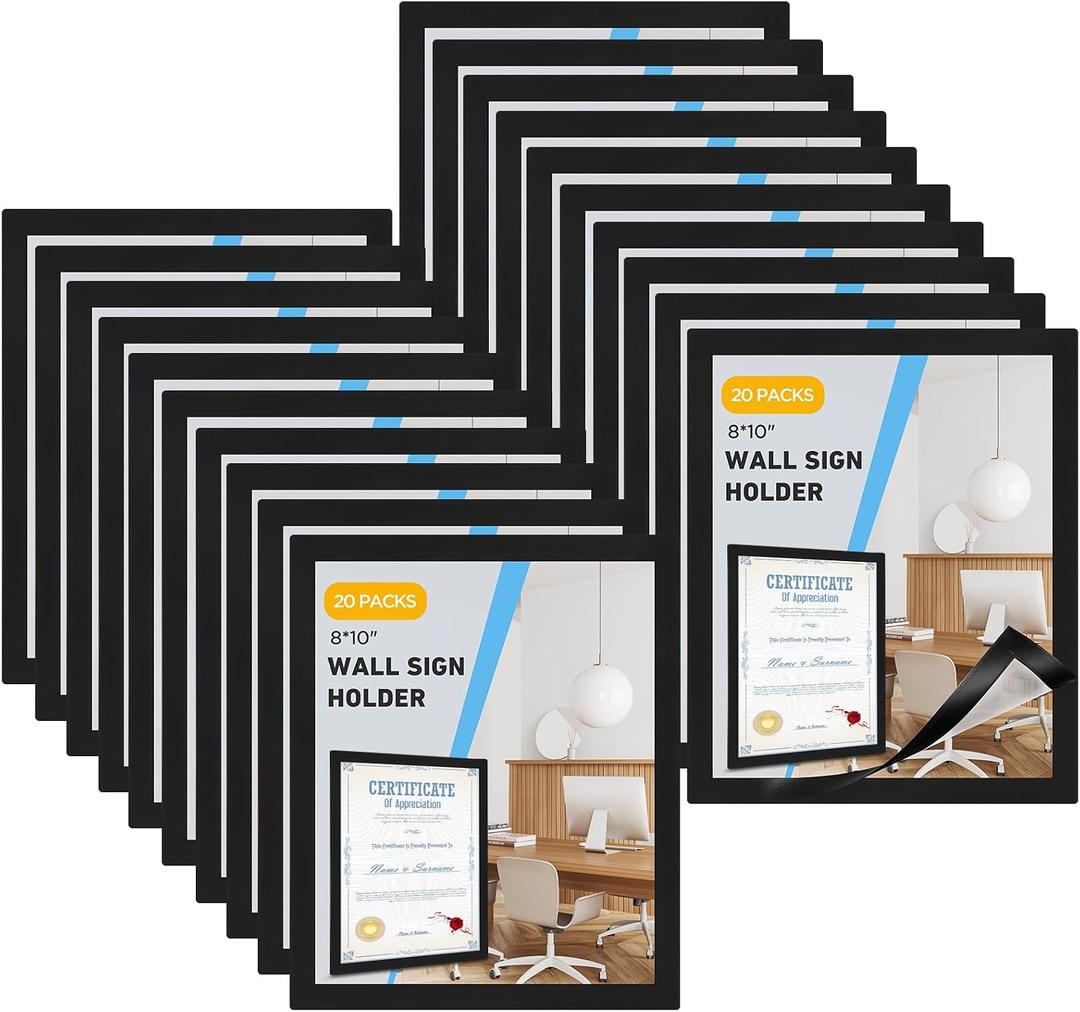20 Pieces Frames 8x10 inches, Self- Door Window Document Reusable Frames, Wall Glass Peel and Picture Frames (Black)
