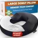 5 STARS UNITED Donut Pillow Hemorrhoid Tailbone Cushion  Large Cushion for Pain Relief  Coccyx, Prostate, Sciatica, Pelvic Floor, Pressure Sores, Pregnancy, Postpartum Recovery, Black
