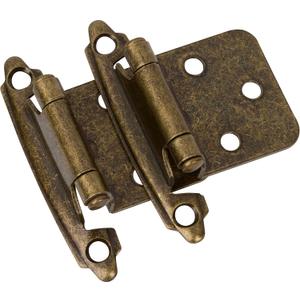 DecoBasics Antique Brass Cabinet Hinges for Kitchen Cabinets (25 Pair -50 Pcs) -1/2" Overlay (Variable) -Self Closing Kitchen Cabinet Hinges Flush Mount w/Silicon Bumpers & Upgraded Screws