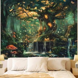 Apdidl Forest Wall Tapestry for Bedroom, Nature Green Tree of Life Tapestries Wall Hanging, Fairy Tales Magical Landscape Backdrop Tapestry for Living Room Dorm Decor (51" x 60")