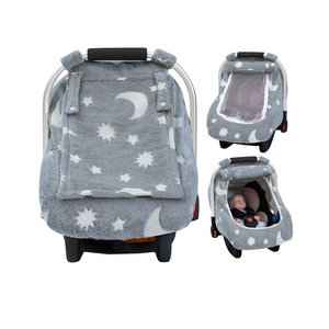 Baby Car Seat Cover, Car Seat Covers Baby Glow in The Dark, Fleece Plush Infant Car Seat Cover for Girls Boys, Car Seat Canopy with Peep Mesh Windows, Universal Carrier Cover for All Seasons