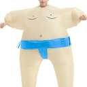 Sumo Wrestler Inflatable Suit for Adult Wrestling Blowup Fancy Dress Halloween Costume One Size Fits Most (Blue)