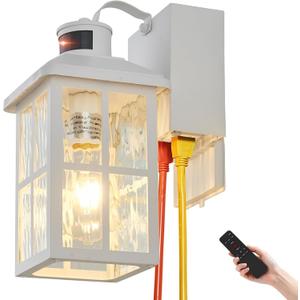 Porch Light with GFCI Outlet with Remote, Dusk to Dawn Outdoor Lighting with Outlet, Upgraded 4 Lighting Modes Motion Sensor Outdoor Lights, Waterproof Outside Lights for House Patio Garage Front Door (1-Pack, White)