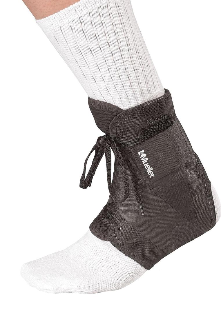 MUELLER Sports Medicine Soft Ankle Brace with Straps, Ankle Pain Relief Support for Men and Women, Ideal for Sprains, Strains, Arthritis, Black, X-Small